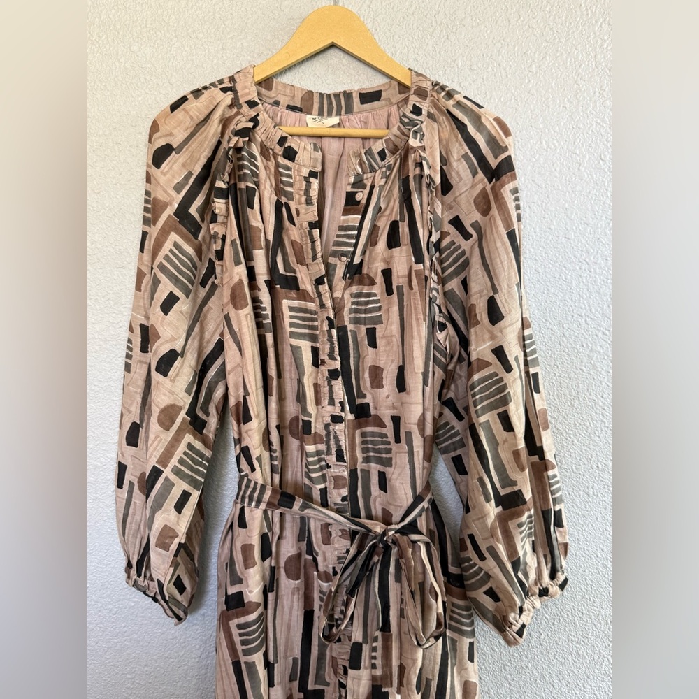 Mirth Somerset in Sand Labyrinth Size Large Cotton Silk Blend Hand Block Printed - Picture 3 of 8